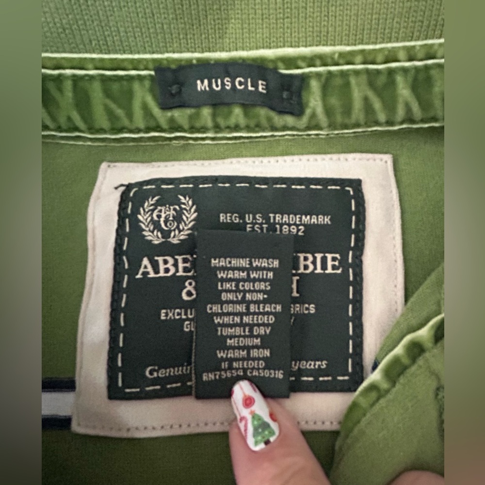 Abercrombie & Fitch Green Blue White Rugby Shirt Muscle Y2K Preppy Size XL Heavy - Picture 5 of 9